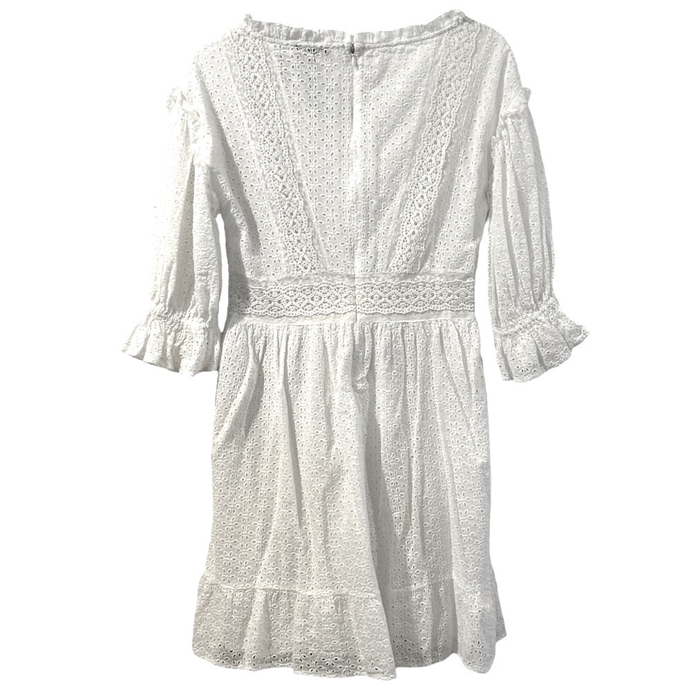 ANTHROPOLOGY LOVE SAM Dress Boho Eyelet Lace Ruffle White Size Medium Like new - Picture 11 of 13
